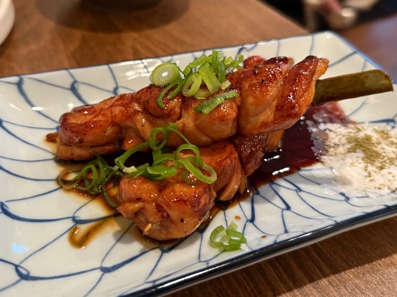A skewer of chicken.